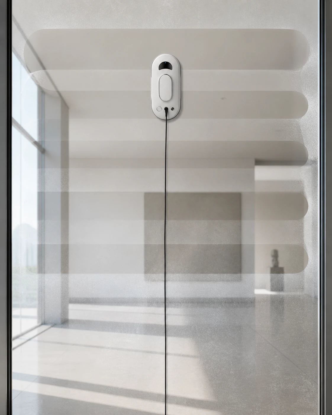 Breite, überlappende gereinigte Bahnen zeigen den systematischen Weg des Fensterroboters